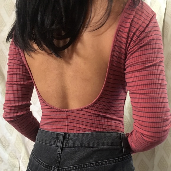 pink bodysuit w/ black stripes (Urban Outfitters) - Picture 2 of 4